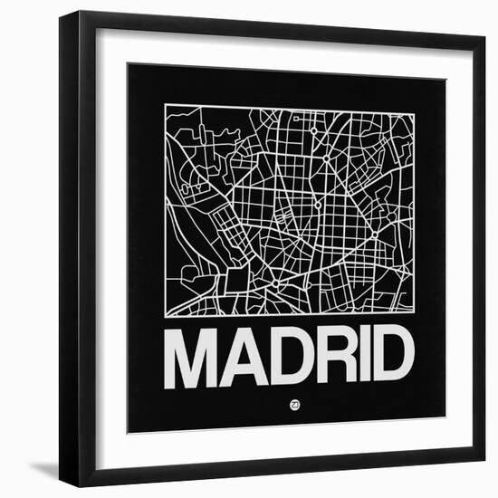 Black Map of Madrid-NaxArt-Framed Art Print