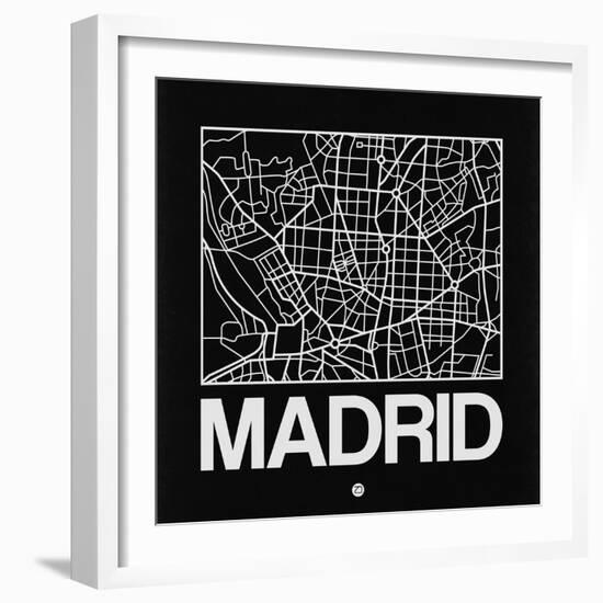 Black Map of Madrid-NaxArt-Framed Art Print