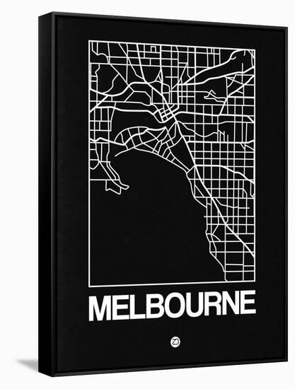 Black Map of Melbourne-NaxArt-Framed Stretched Canvas