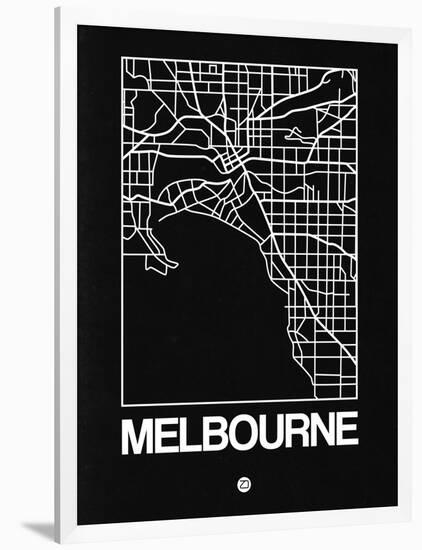 Black Map of Melbourne-NaxArt-Framed Art Print