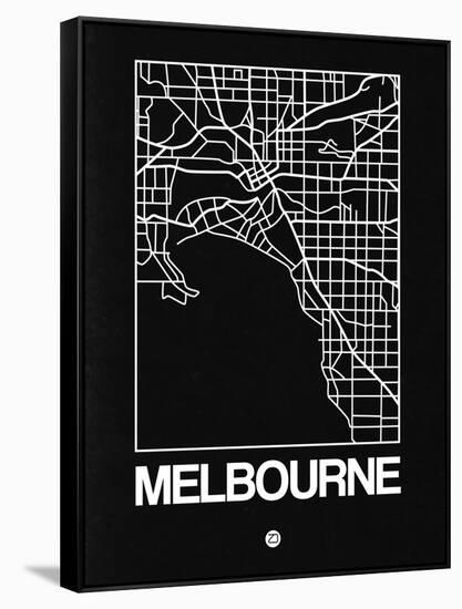 Black Map of Melbourne-NaxArt-Framed Stretched Canvas