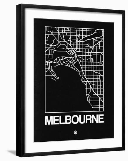 Black Map of Melbourne-NaxArt-Framed Art Print