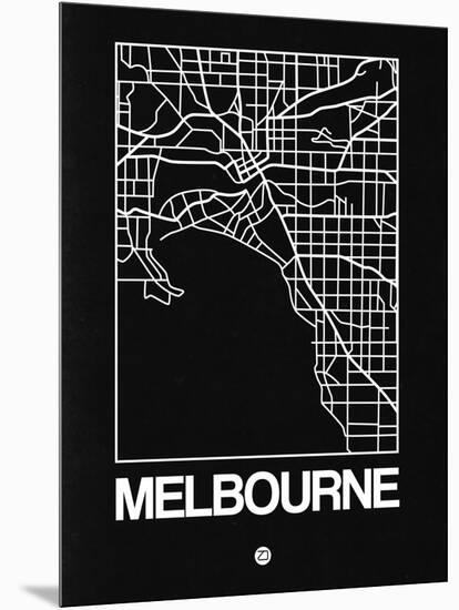 Black Map of Melbourne-NaxArt-Mounted Art Print