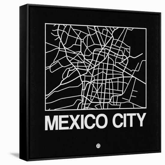 Black Map of Mexico City-NaxArt-Framed Stretched Canvas