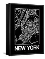 Black Map of New York-NaxArt-Framed Stretched Canvas