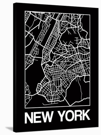 Black Map of New York-NaxArt-Stretched Canvas