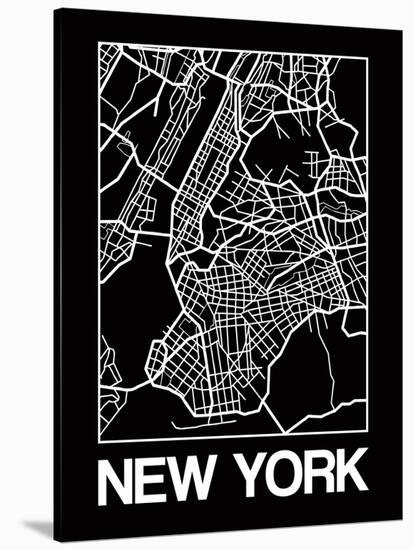 Black Map of New York-NaxArt-Stretched Canvas