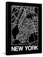 Black Map of New York-NaxArt-Framed Stretched Canvas