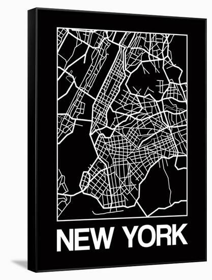 Black Map of New York-NaxArt-Framed Stretched Canvas