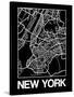 Black Map of New York-NaxArt-Stretched Canvas