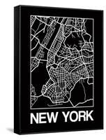 Black Map of New York-NaxArt-Framed Stretched Canvas