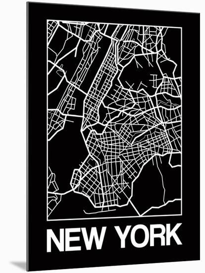 Black Map of New York-NaxArt-Mounted Art Print