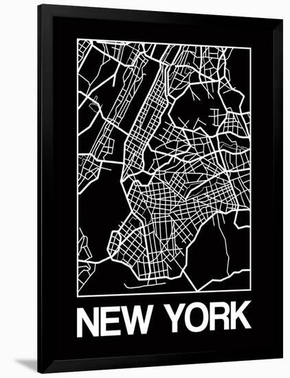 Black Map of New York-NaxArt-Framed Art Print