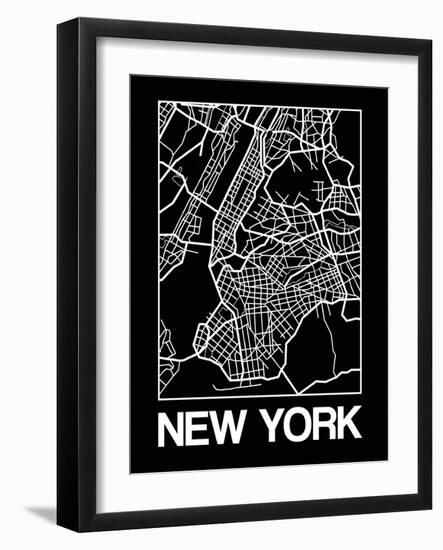 Black Map of New York-NaxArt-Framed Art Print