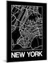 Black Map of New York-NaxArt-Mounted Art Print