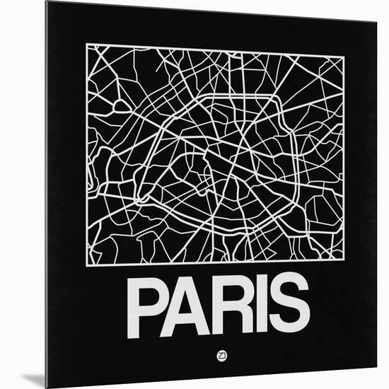 Black Map of Paris-NaxArt-Mounted Premium Giclee Print