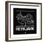 Black Map of Reykjavik-NaxArt-Framed Premium Giclee Print