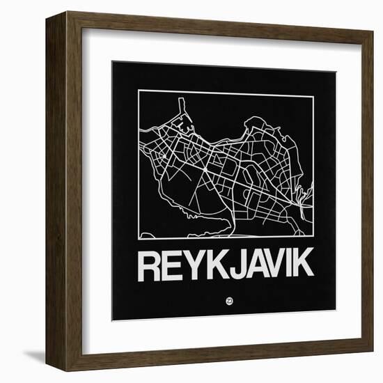 Black Map of Reykjavik-NaxArt-Framed Art Print