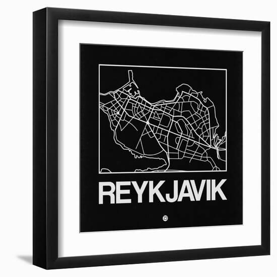 Black Map of Reykjavik-NaxArt-Framed Art Print