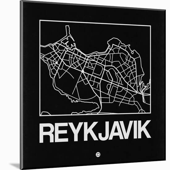 Black Map of Reykjavik-NaxArt-Mounted Art Print