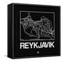 Black Map of Reykjavik-NaxArt-Framed Stretched Canvas