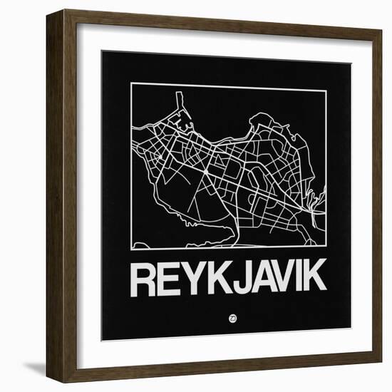 Black Map of Reykjavik-NaxArt-Framed Art Print