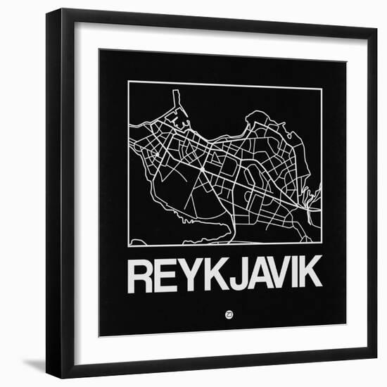 Black Map of Reykjavik-NaxArt-Framed Art Print