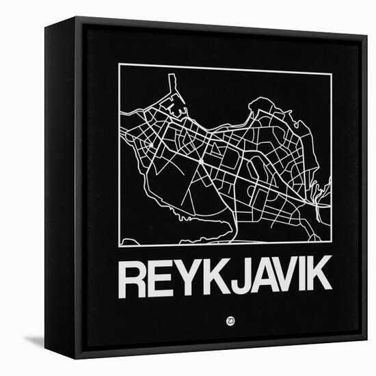 Black Map of Reykjavik-NaxArt-Framed Stretched Canvas