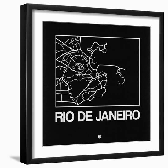 Black Map of Rio De Janeiro-NaxArt-Framed Art Print