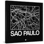 Black Map of Sao Paulo-NaxArt-Stretched Canvas