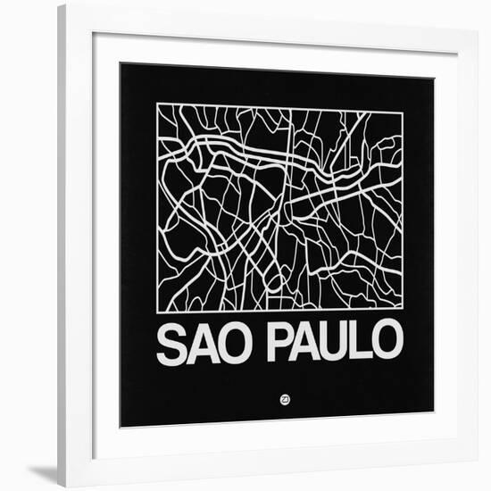 Black Map of Sao Paulo-NaxArt-Framed Art Print