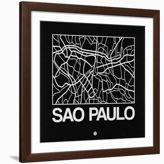 Black Map of Sao Paulo-NaxArt-Framed Art Print