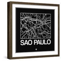 Black Map of Sao Paulo-NaxArt-Framed Art Print