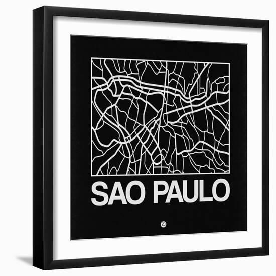 Black Map of Sao Paulo-NaxArt-Framed Art Print