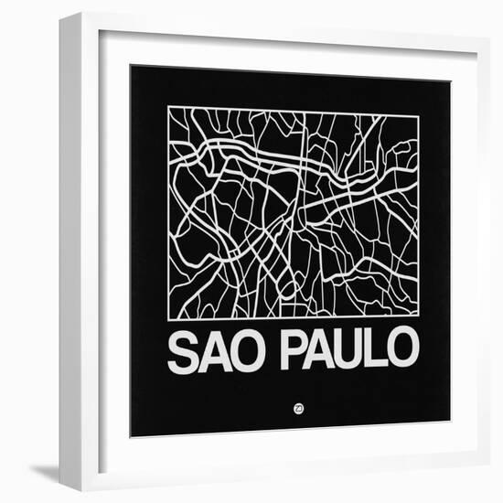 Black Map of Sao Paulo-NaxArt-Framed Art Print