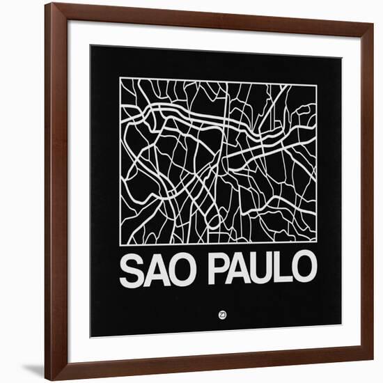 Black Map of Sao Paulo-NaxArt-Framed Art Print