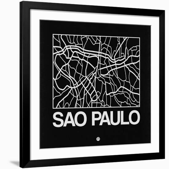 Black Map of Sao Paulo-NaxArt-Framed Art Print