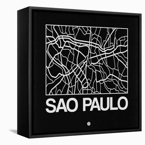 Black Map of Sao Paulo-NaxArt-Framed Stretched Canvas