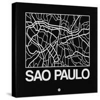 Black Map of Sao Paulo-NaxArt-Stretched Canvas