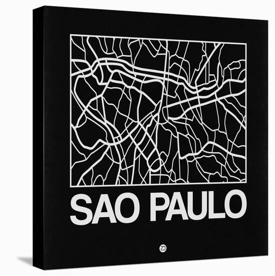Black Map of Sao Paulo-NaxArt-Stretched Canvas