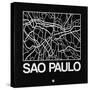 Black Map of Sao Paulo-NaxArt-Stretched Canvas