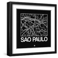 Black Map of Sao Paulo-NaxArt-Framed Art Print