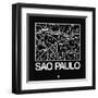 Black Map of Sao Paulo-NaxArt-Framed Art Print