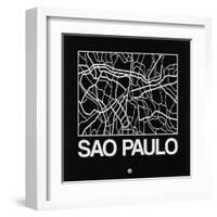 Black Map of Sao Paulo-NaxArt-Framed Art Print