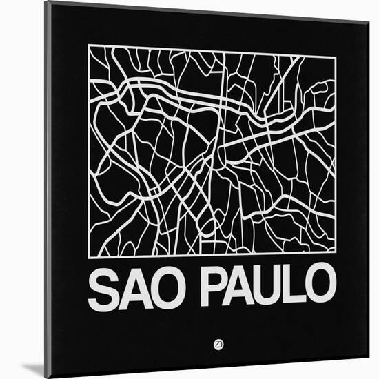 Black Map of Sao Paulo-NaxArt-Mounted Art Print