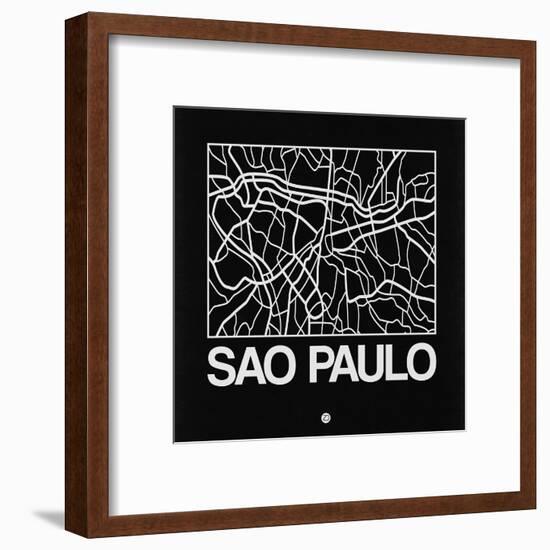 Black Map of Sao Paulo-NaxArt-Framed Art Print