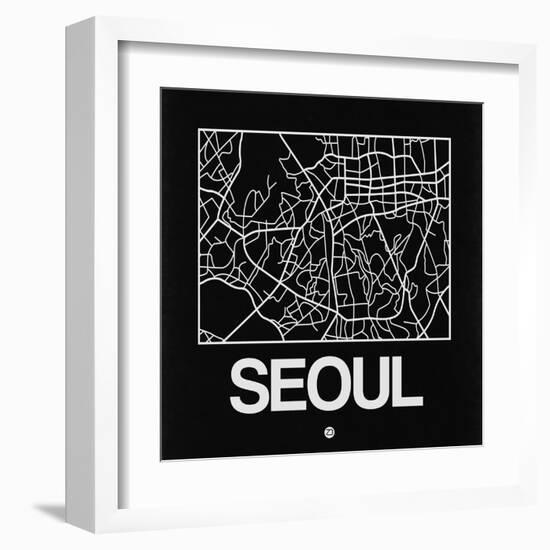 Black Map of Seoul-NaxArt-Framed Art Print