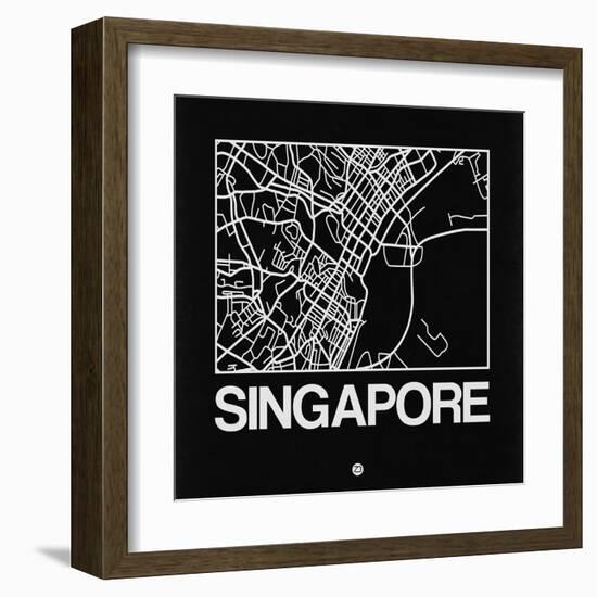 Black Map of Singapore-NaxArt-Framed Art Print