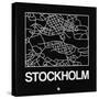 Black Map of Stockholm-NaxArt-Stretched Canvas