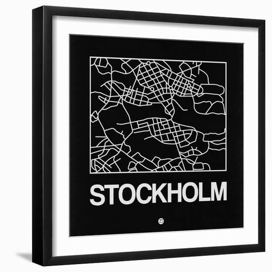 Black Map of Stockholm-NaxArt-Framed Art Print